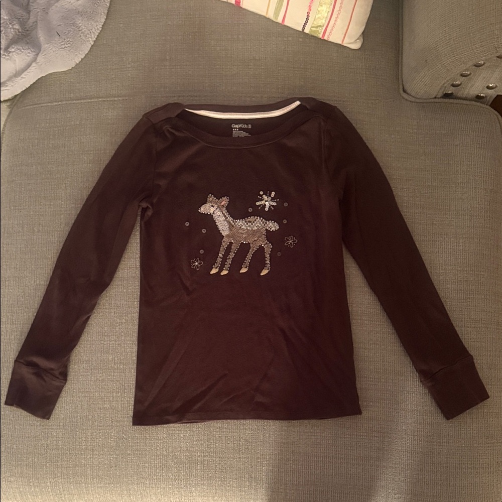 GAPkids Brown Long-Sleeve Tee with Sequin Deer